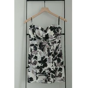 Strapless Floral Black + White Sweetheart Dress